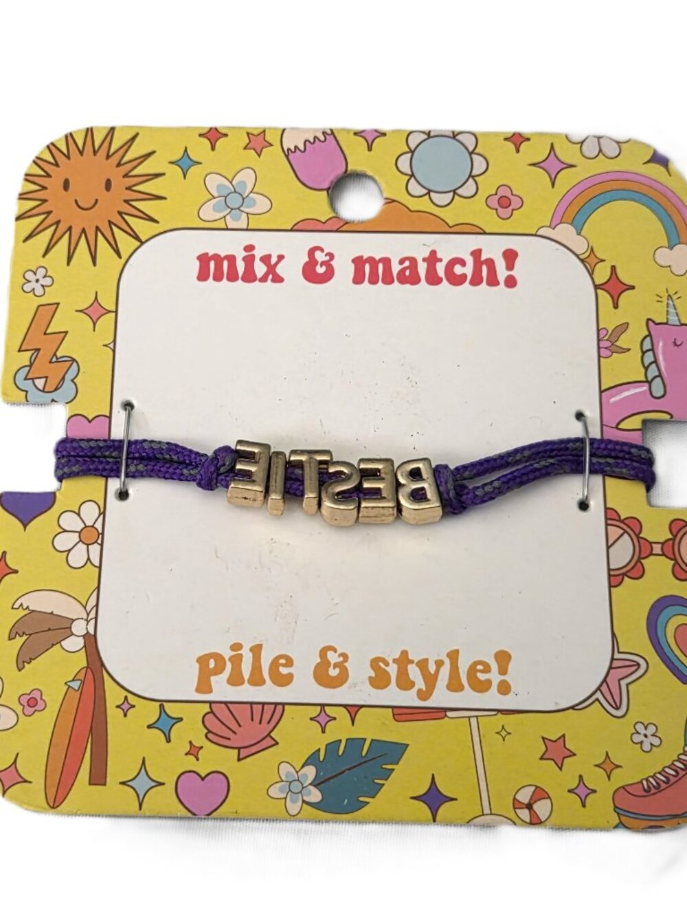 New Blue Cord BESTIE Silver Tone Charm Bracelet Mix & Match Cord Adjustable Clos